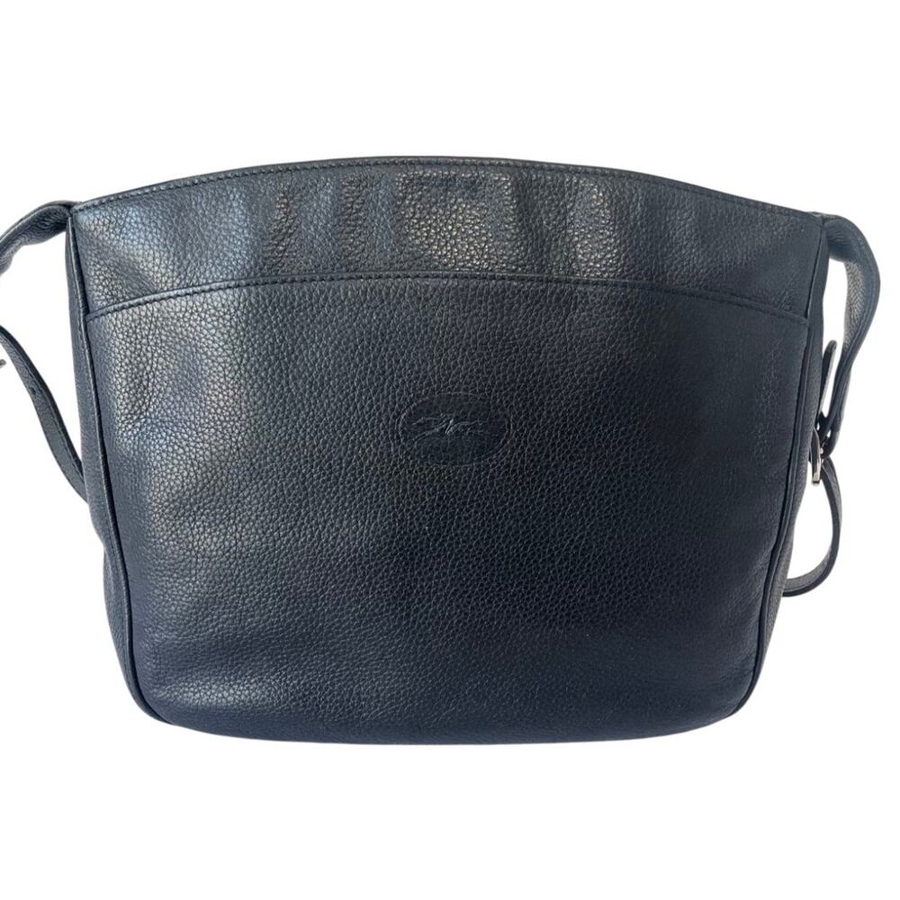 Vintage Longchamp Le Foulonné Pebbled Leather Crossbody Bag Black Gold France